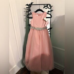 David’s Bridal Blush Gown w/ Crystal Sash – Size 8